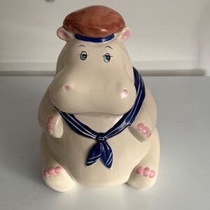 Vintage 1970s Sailor Hippo Cookie Jar Ceramic Made in Taiwan 11" Rare